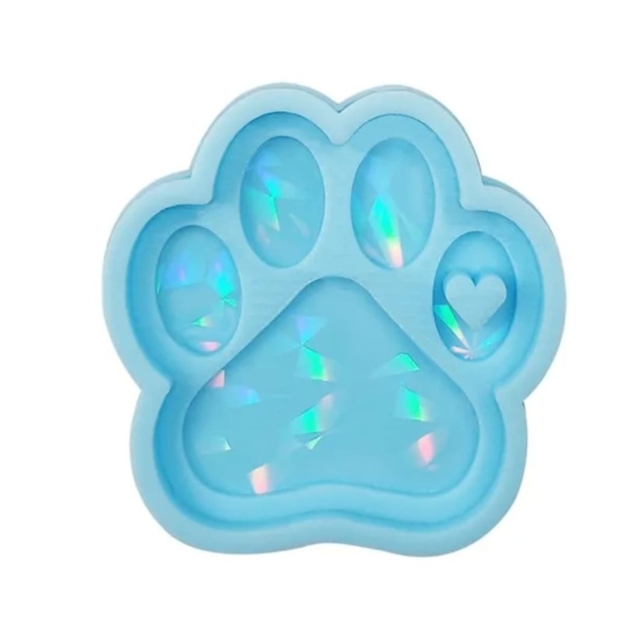 7,6cm x 7,6cm Hologramlı Kedi Ayak İzli Anahtarlık Kalıbı - Kod:526