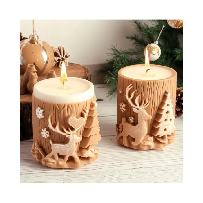 Geyik Çam Ağaçlı Model Mum Beton Silikon Kalıp Kod 539c