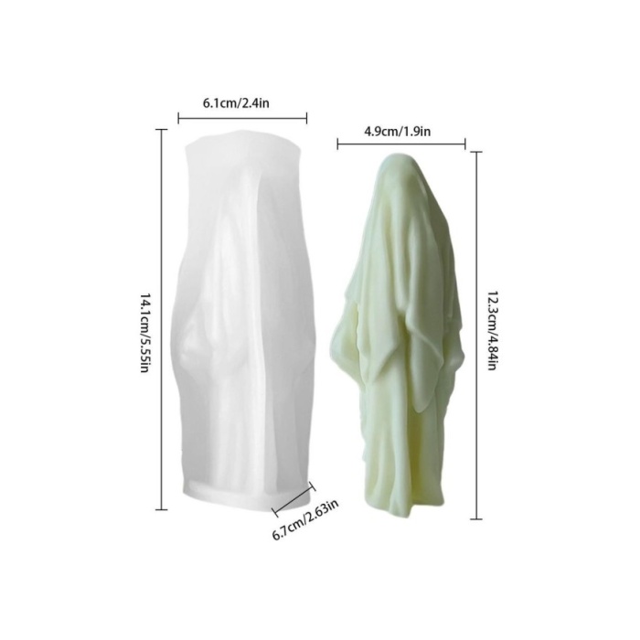 Pelerinli Büyücü Çarşaflı Kadın Cadılar Bayramı Mum Kalıbı - Hobi Silikon Kalıbı -Kod:1218