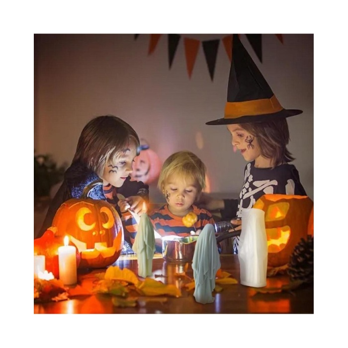 Pelerinli Büyücü Çarşaflı Kadın Cadılar Bayramı Mum Kalıbı - Hobi Silikon Kalıbı -Kod:1218