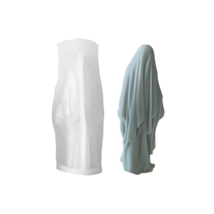 Pelerinli Büyücü Çarşaflı Kadın Cadılar Bayramı Mum Kalıbı - Hobi Silikon Kalıbı -Kod:1218