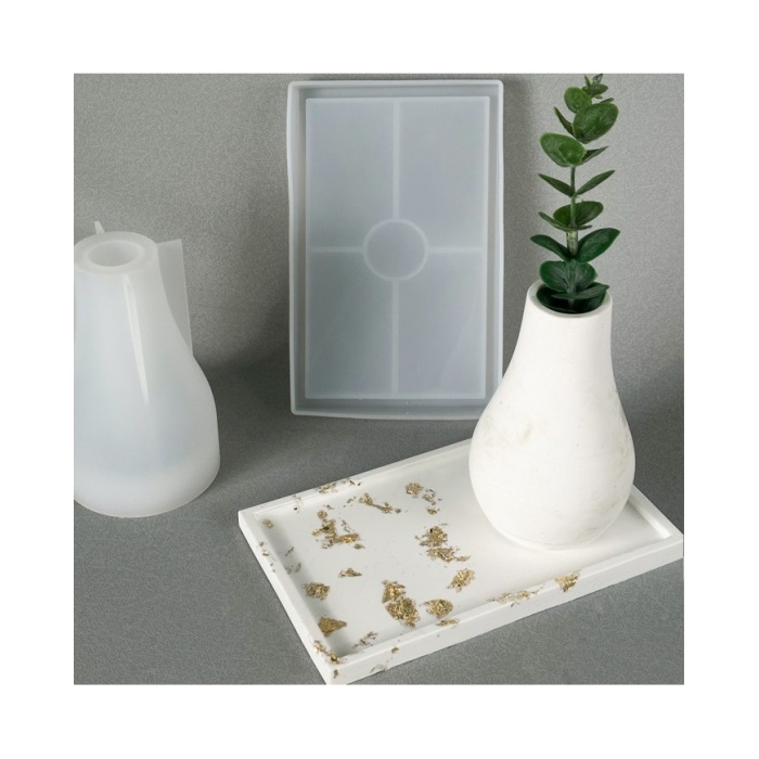 Dikdörtgen Terazzo Bardak Altı Mini Tepsi Reçine Epoksi ve Beton Kalıbı - Kod:1264