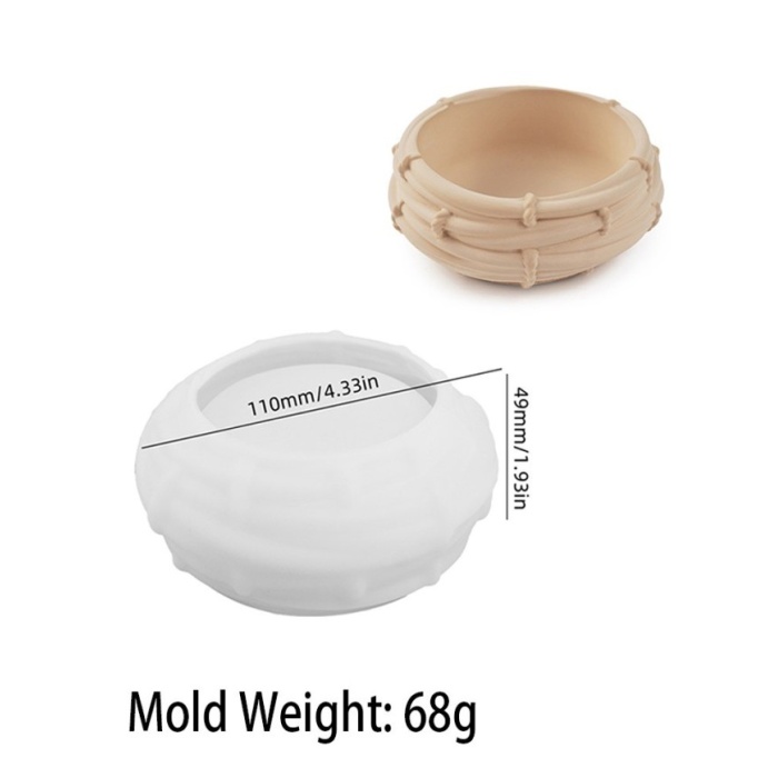 Bambu Desenli Örgü Yuvarlak Beton Saksı Kalıbı - Hobi Silikon Kalıbı -Kod:1092B