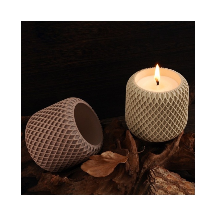 Geometrik File Desenli  Yuvarlak Beton Saksı Kalıbı - Hobi Silikon Kalıbı -Kod:1268