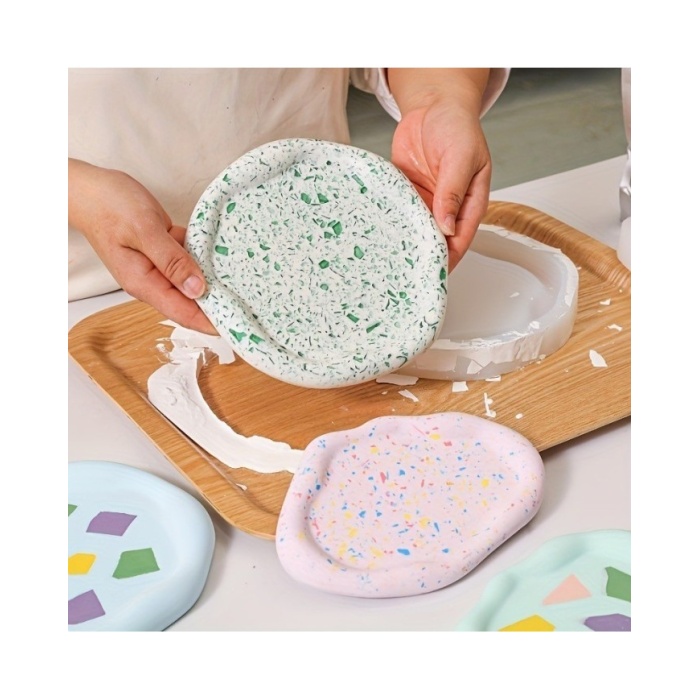 Asimetrik Yuvarlak Tepsi Bardak Altı Reçine Epoksi ve Beton Kalıbı - Kod:1272