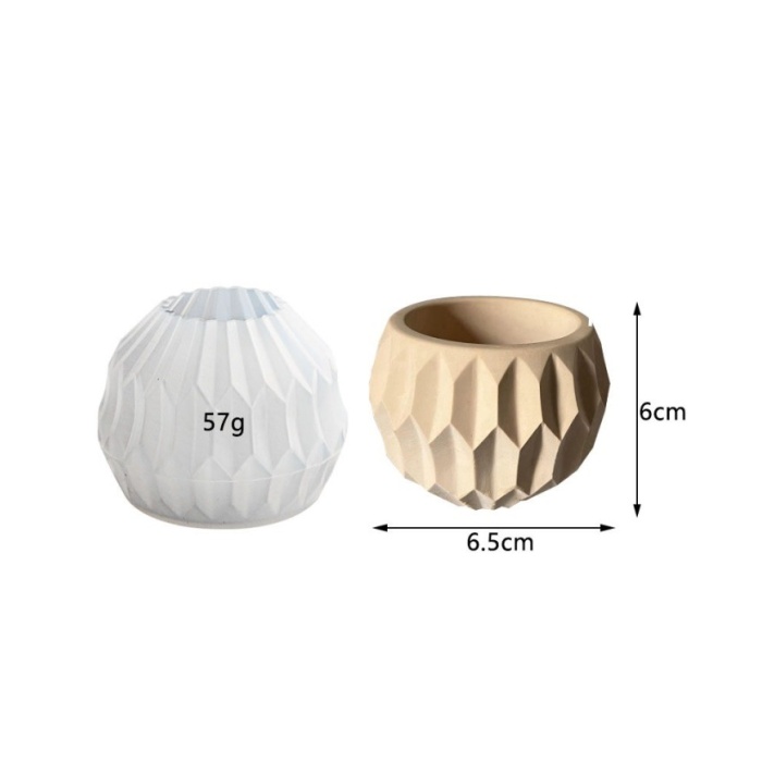 Geometrik Kristal Desenli  Yuvarlak Beton Saksı Kalıbı - Hobi Silikon Kalıbı -Kod: 305