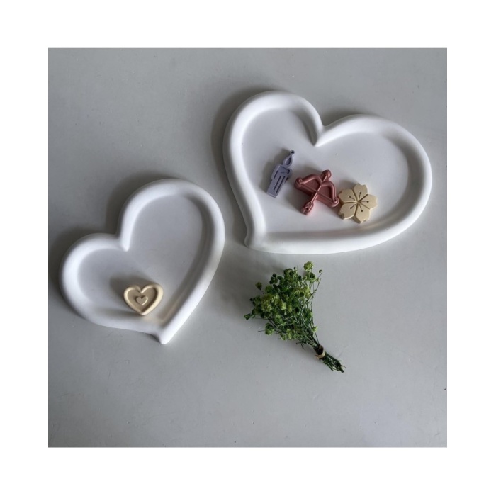 Kalp Terazzo Bardak Altı Mini Tepsi Reçine Epoksi ve Beton Kalıbı - Kod:1278