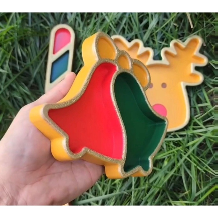 Çift Çan Desenli - Yılbaşı Renkli Çerezlik – 18.5 x 16.5 cm