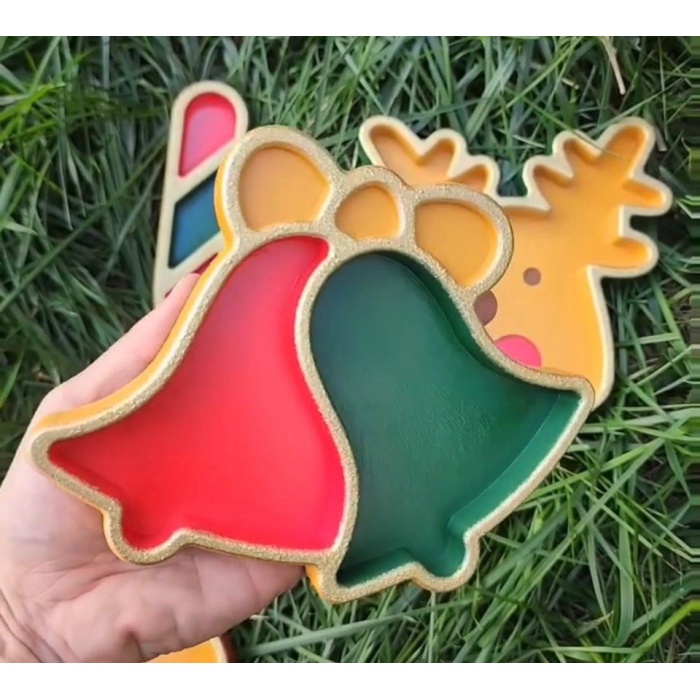 Çift Çan Desenli - Yılbaşı Renkli Çerezlik – 18.5 x 16.5 cm