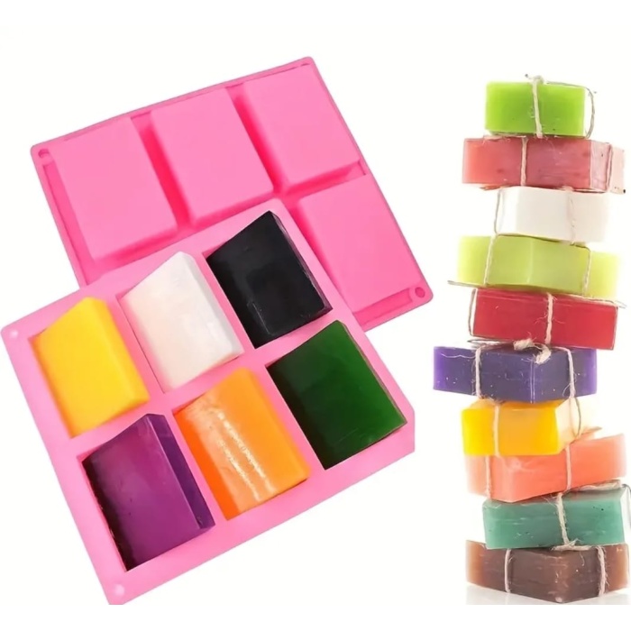 6’lı Dikdörtgen Silikon Sabun Kalıbı – El Yapımı Sabunlar İçin İdeal