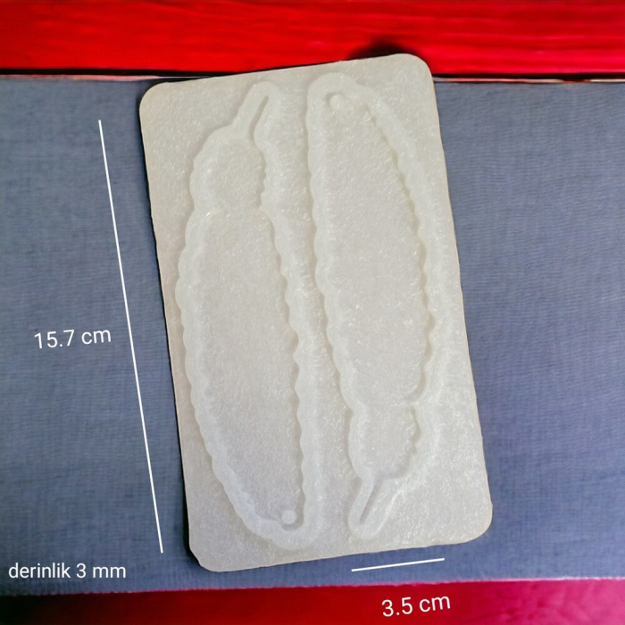 15,7cm x 3,5cm - İkili Tüy Hobi Silikon Kalıp - Kod: 1231 (inci)