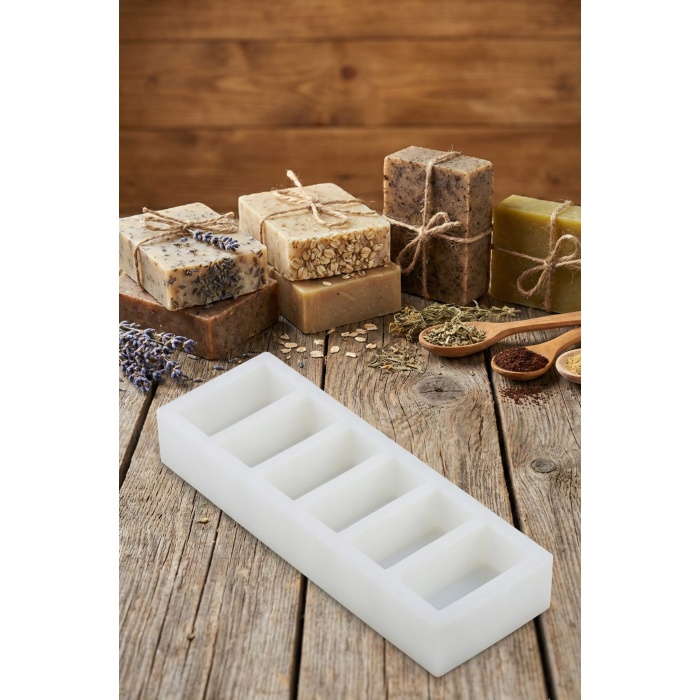 6 Bölmeli Dikdörtgen Silikon Sabun ve Mum Kalıbı