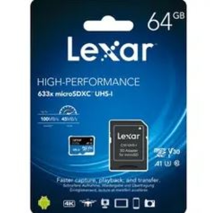 Lexar 64GB 80Mb/s UHS1, C10, U1 Class 10 Micro SDHX Hafıza Kartı