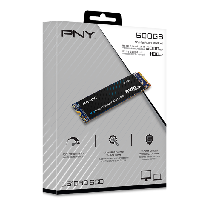 PNY CS1030 500GB 2000/1100 NVMe PCIe Gen3x 4 M.2 SSD (M280CS1030-500-RB)