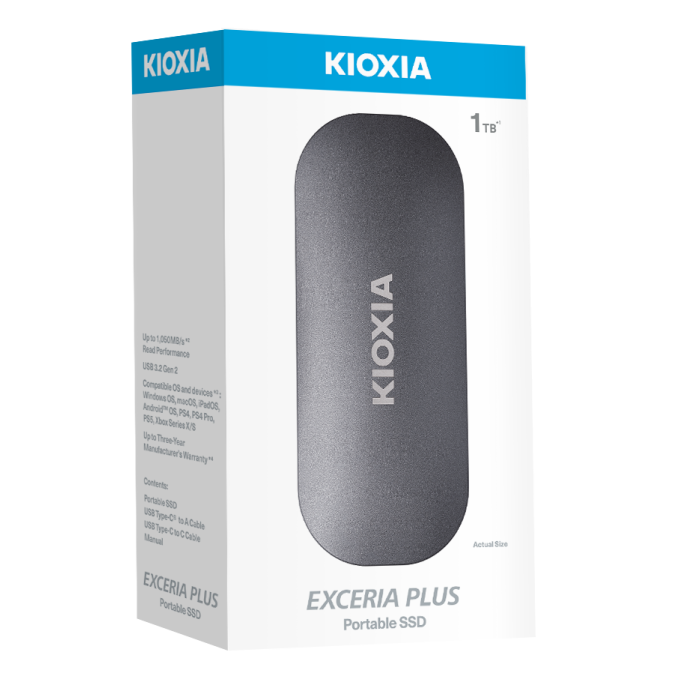 1TB KIOXIA EXCERIA PLUS G2 USB 3.2 1050/1000 MB/s LXD10S001TG8