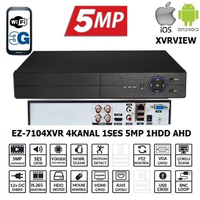 EZCOOL EZ-7104XVR 4CH 5MP KOAKSIYEL SES XVRVIEW