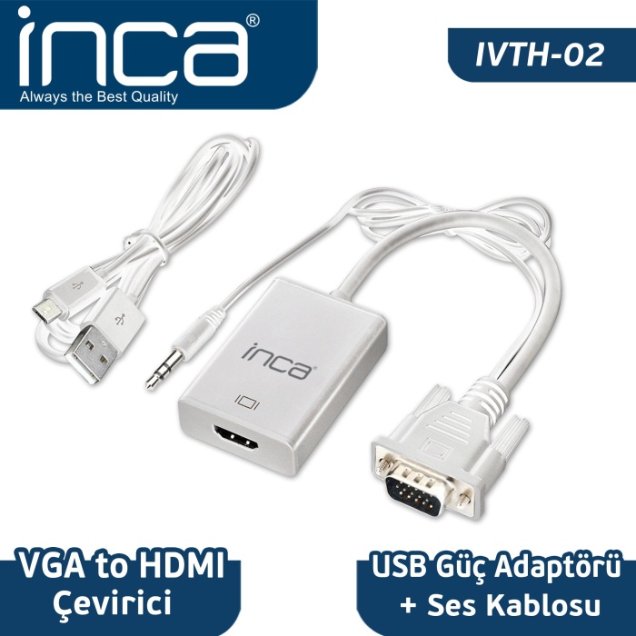 INCA IVTH-02 VGA>HDMI ÇEVİRİCİ  USB+SES KABLOSU