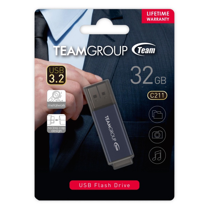 Team C211 32 GB Metal Kasa USB 3.2 Gen1 (TC211332GL01)