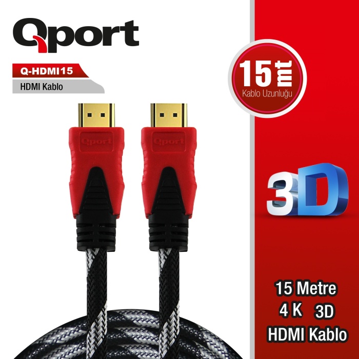 QPORT Q-HDMI15 HDMI 1.4 V ALTIN UÇLU KABLO 15 MT