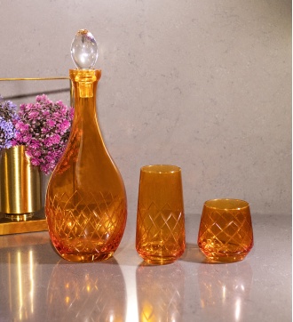 25 Parça 12 Kişilik El Dekor Renkli Kristal Kesme Cam Su Takımı