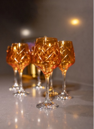 6 Parça Kristal Kesme Renkli Cam Bardak 295cc