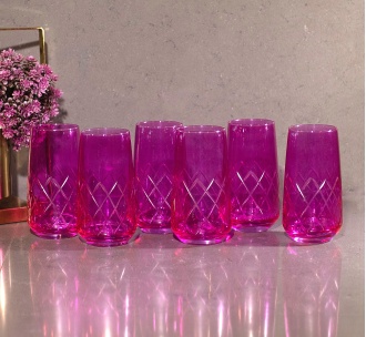 6 Parça Kristal Kesme Renkli Cam Bardak 480cc
