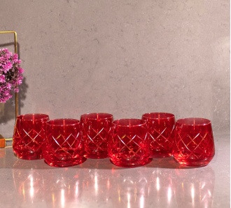 6 Parça Kristal Kesme Renkli Cam Bardak 345 cc