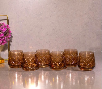 6 Parça Kristal Kesme Renkli Cam Bardak 345 cc