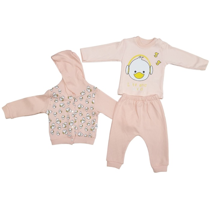 ANILÇO BABY 222355 0523 CİVCİV BASKILI KAPŞONLU  3 LÜ TAKIM