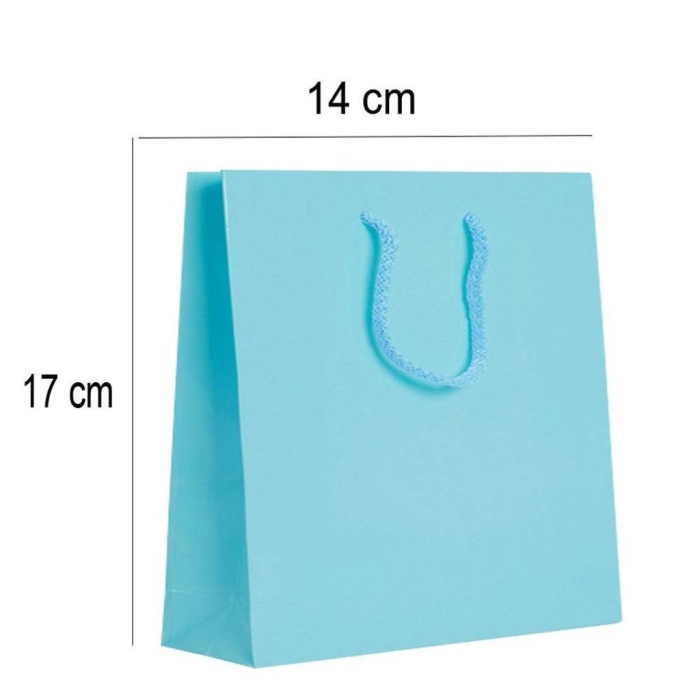 14x17 cm Mavi Düz Renk Tutma İpli 25 li Karton Çanta