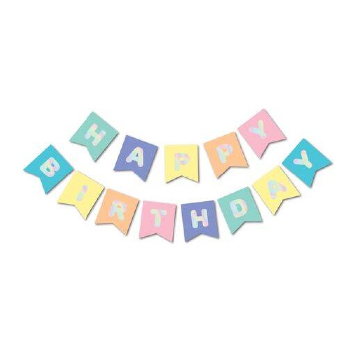 Macaron Hologram Happy Birthday Banner