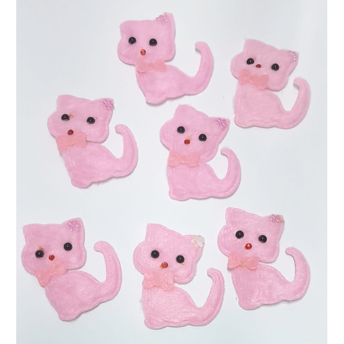 Pembe Kedi Süsleme Kumaş Sticker (100 Adet)