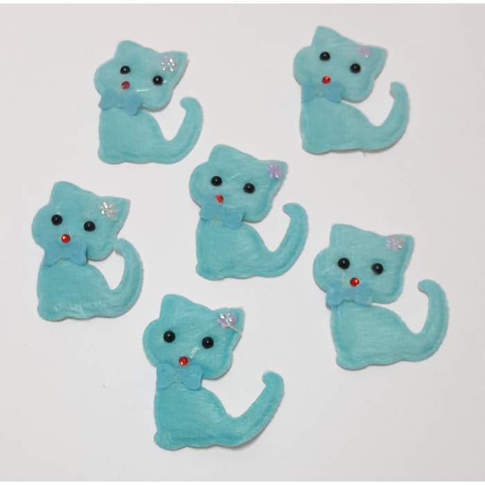 Mavi Kedi Süsleme Kumaş Sticker 100 Adet