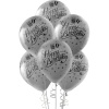Siyah Happy Birthday Baskılı Metalik Gümüş Balon 12
