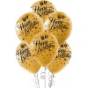 Siyah Happy Birthday Baskılı Metalik Altın Balon 12