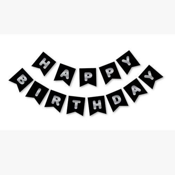 Siyah Gümüş Happy Yaldızlı Banner