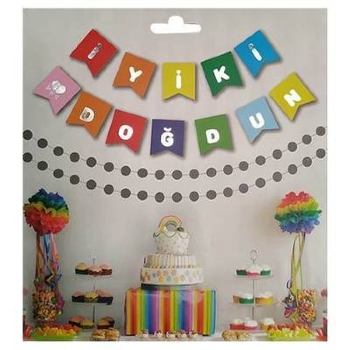 Renkli Gümüş İyi Ki Doğdun Yaldızlı Banner