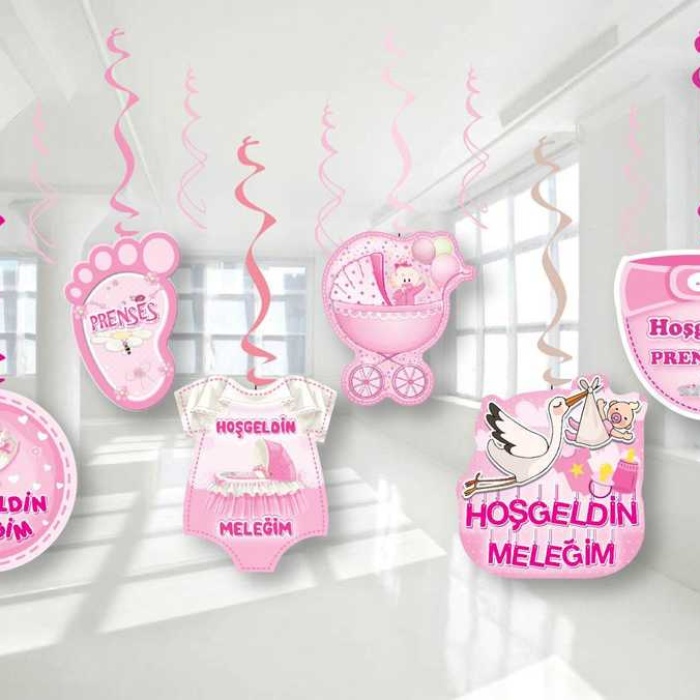 Pembe Hoş Geldin  6lı Tavan Süs