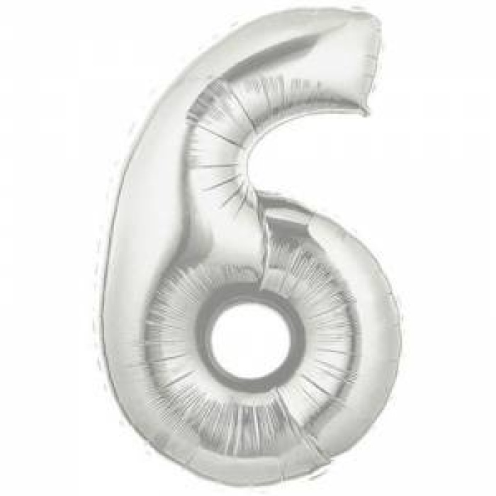 Gümüş Rakam 6 Folyo Balon 40 İnç 100 Cm