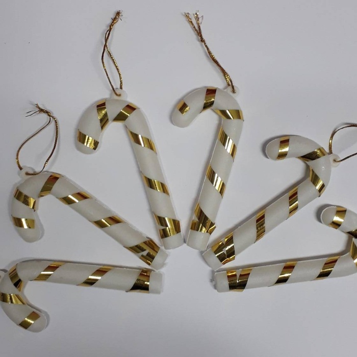 Gold Beyaz 9 cm Baston Süs (Yılbaşı) 6 lı