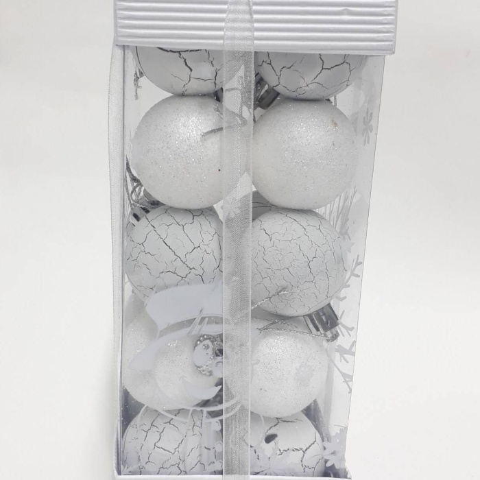 Mermer Desen Beyaz Renk 4 cm Yılbaşı Cici Top 20 Adet