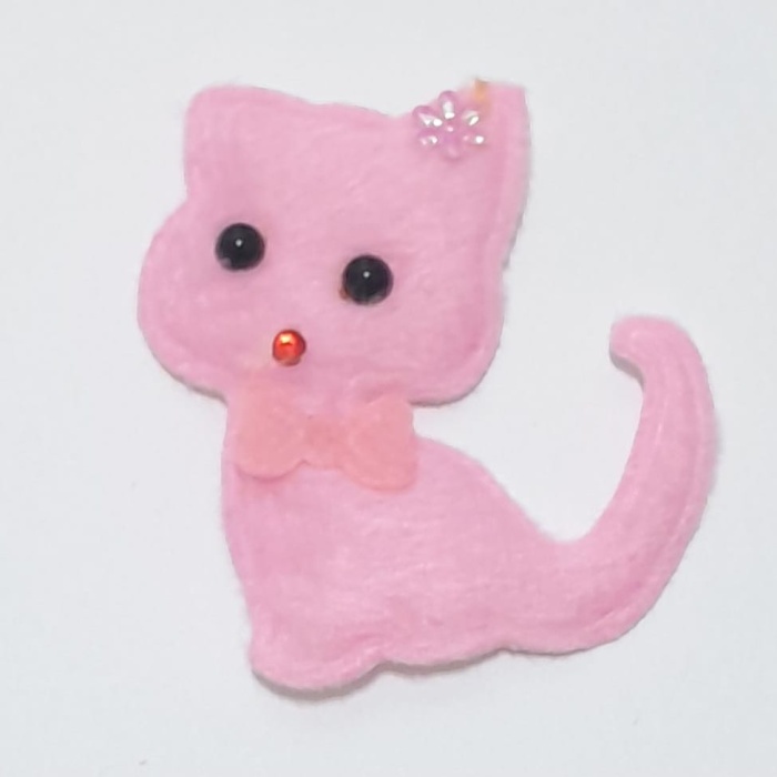 Pembe Kedi Süsleme Kumaş Sticker (25 Adet)