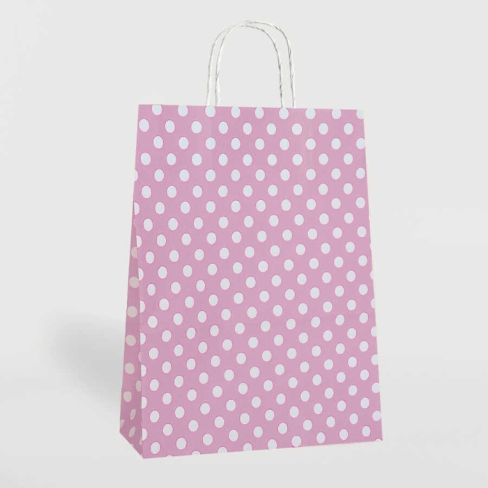 Pembe Puantiyeli Büküm Saplı Kraft Çanta  31x41cm