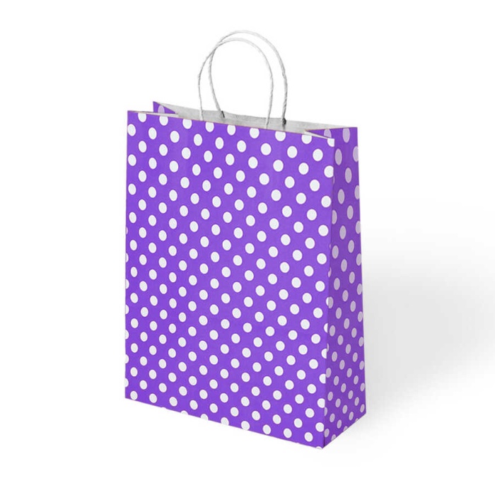 Mor Puantiyeli Büküm Saplı Kraft Çanta 25x31cm