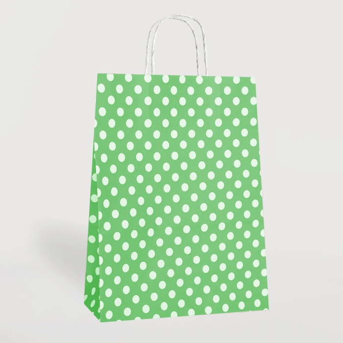 Yeşil Puantiyeli Büküm Saplı Kraft Çanta 25x31cm