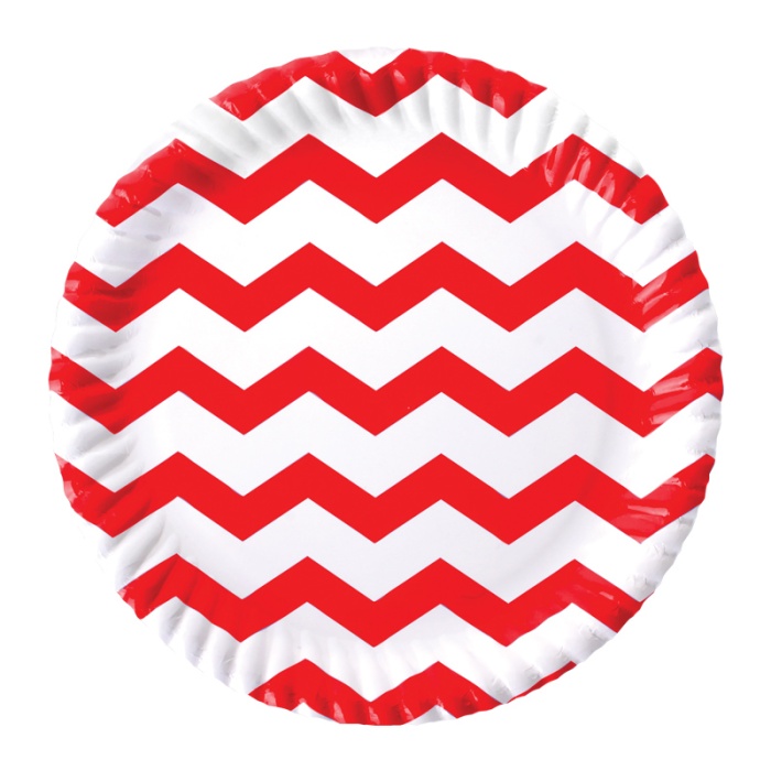 Kırmızı Zigzag 8li Karton Tabak 23 cm