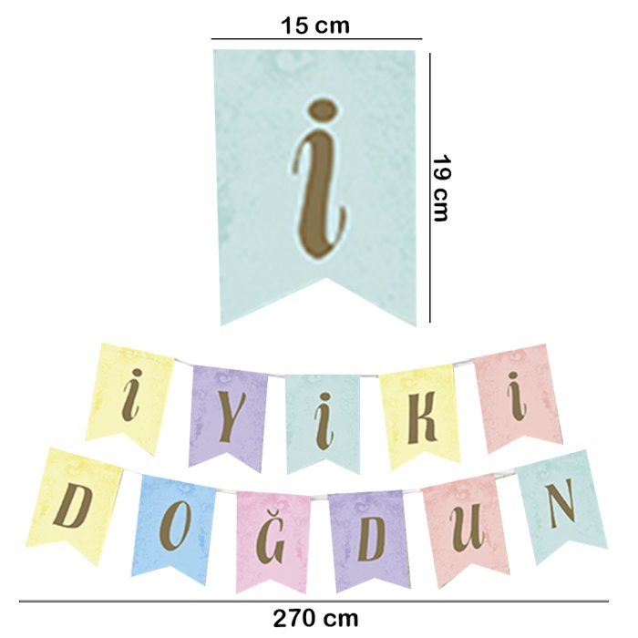 Makaron Renkler İyi Ki Doğdun Harf Afiş