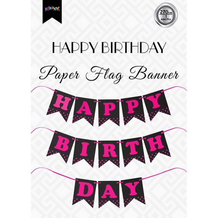 Happy Birthday Siyah Zemin Fuşya Harf Afiş