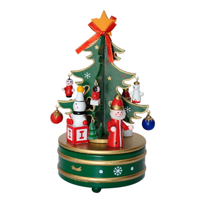 Müzikli Beyaz Yılbaşı Ağaçlı Ahşap Dekor Süs 22cm