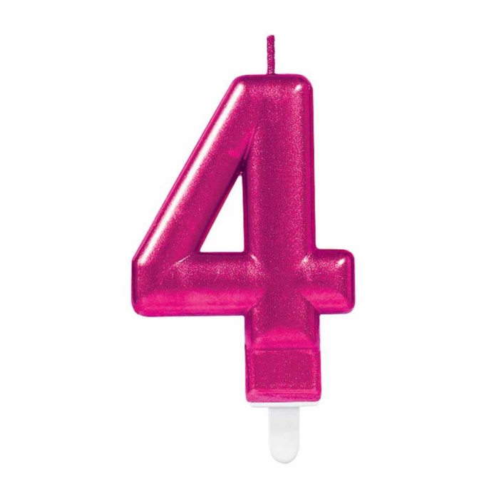 4 Rakam Fuşya Işıltılı Mum 7 cm